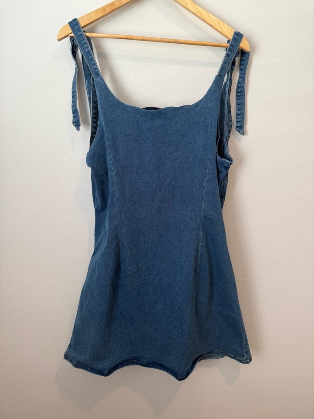Cider Stretch Denim Scoop Tie Strap Mini Dress – Size 1XL – Blue Y2K - Picture 4 of 8